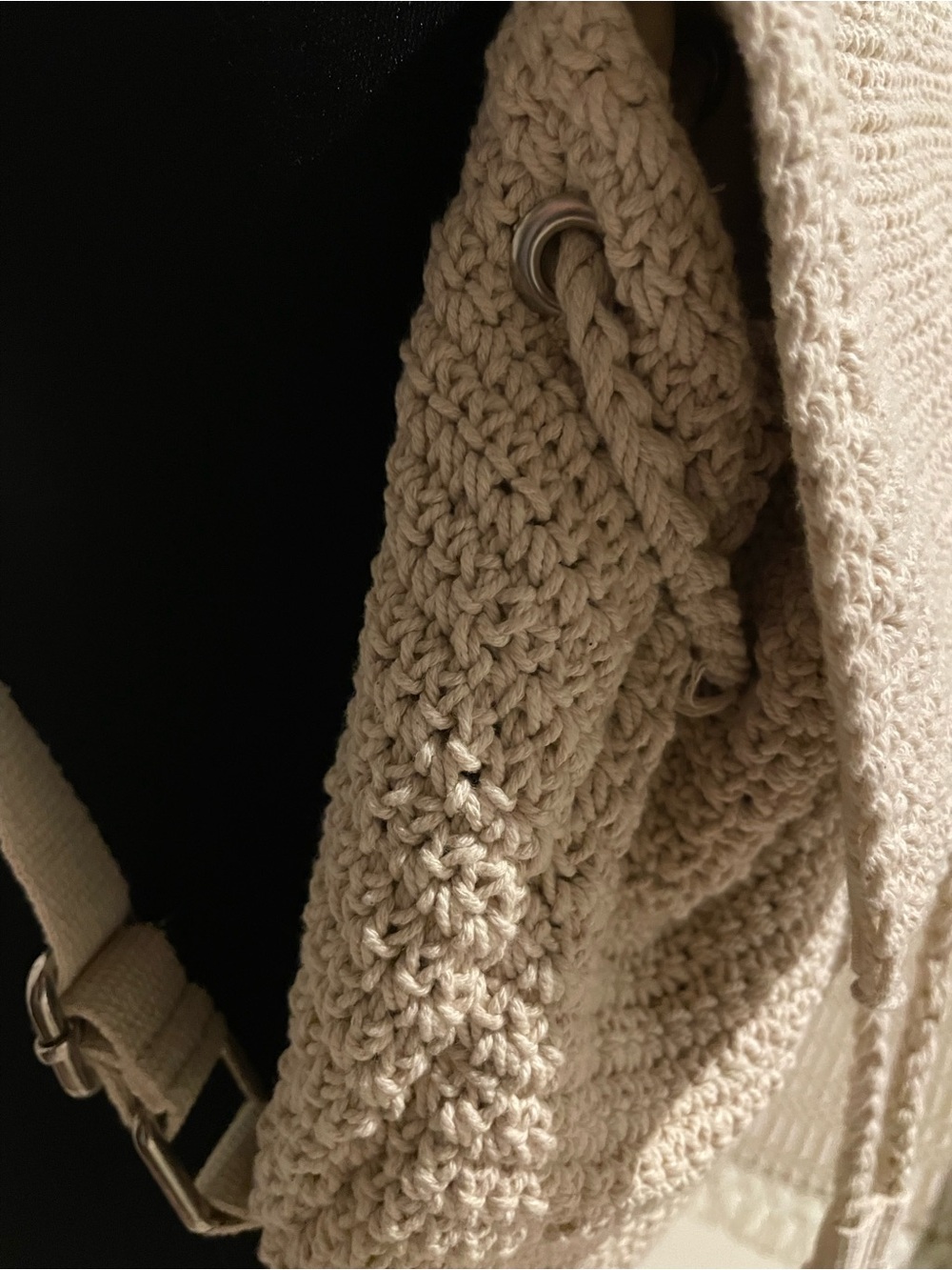 wild fable, Cream Crochet Backpack with Drawstring Flap, Like New - Picture 5 of 11